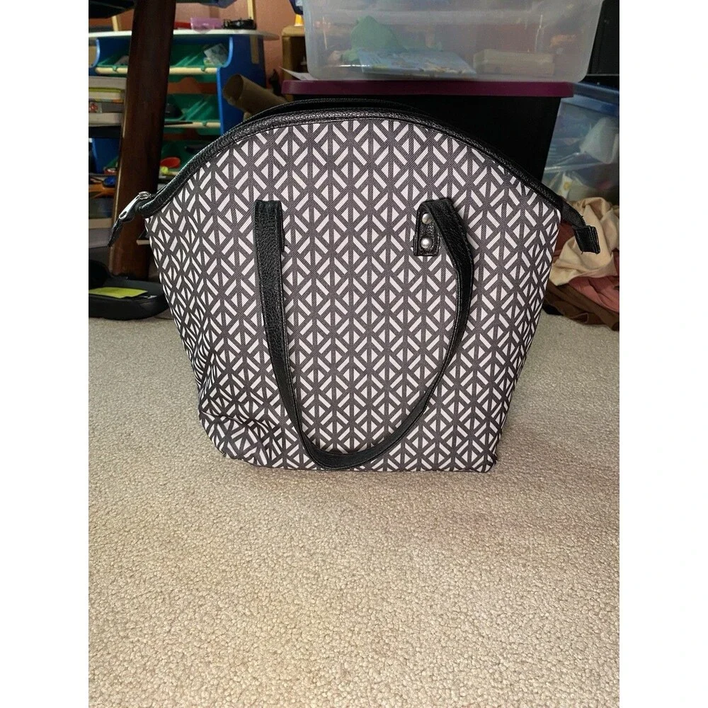 Eco One Insulated Lunch Tote Bag Black White Geometric Diamond Thermal Cooler